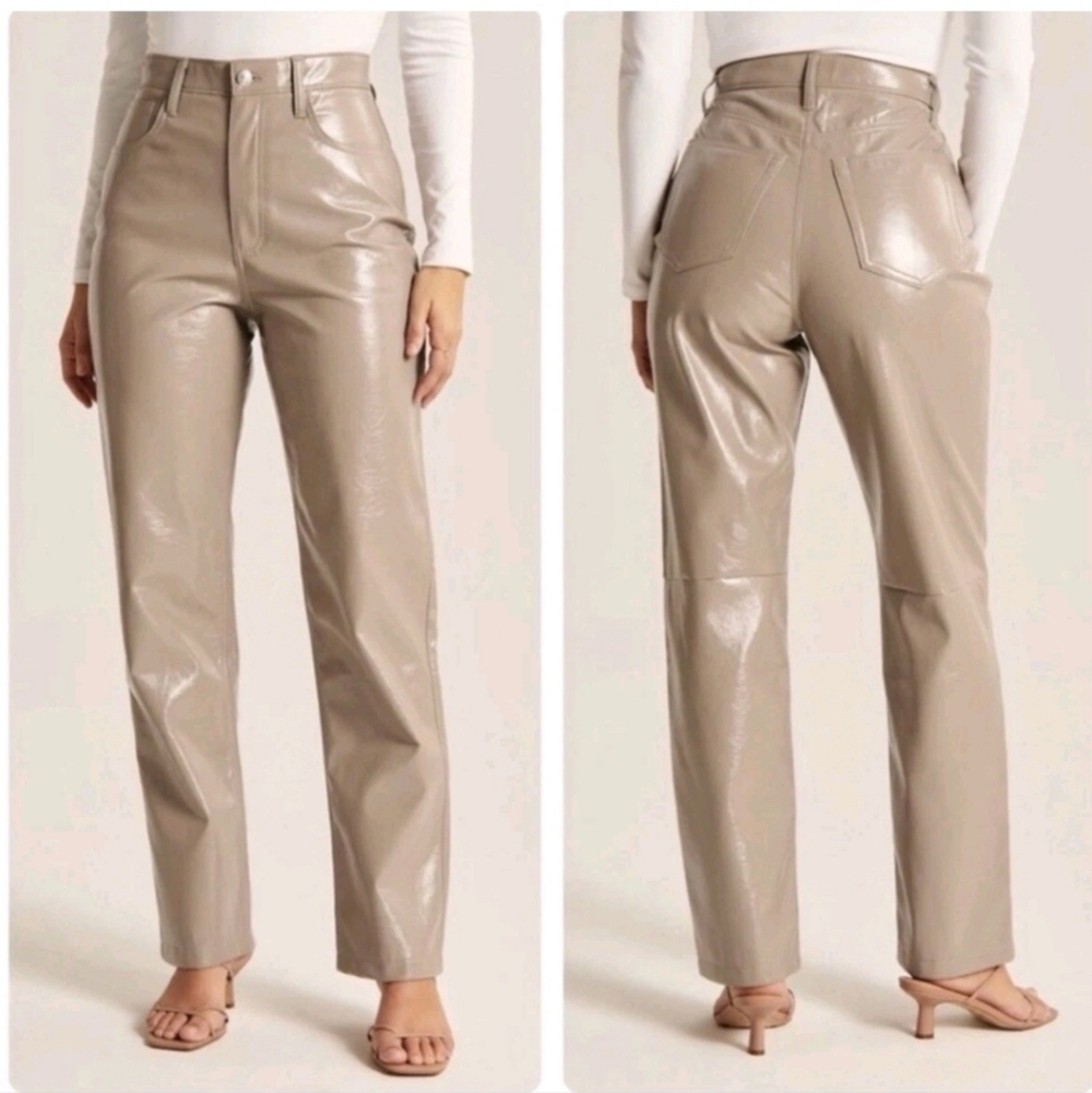 Abercrombie Curve Love 90s Straight High Rise Tan Vegan Leather Pants NWT 18R